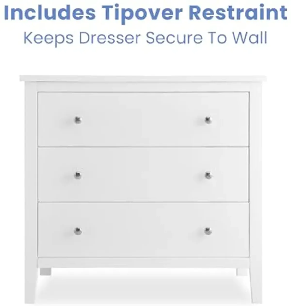 Delta Children Campbell 3 Drawer Dresser with Interlocking Drawers, Bianca White