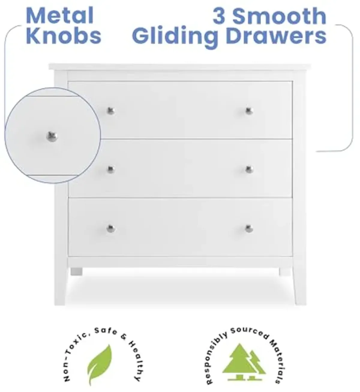 Delta Children Campbell 3 Drawer Dresser with Interlocking Drawers, Bianca White