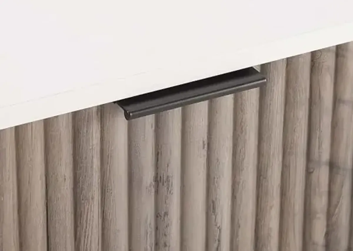 Manhattan Comfort Dumbo 3-Piece Modern Dresser Drawer and Nightstand Set, Tall and Standard - Vertical Ribbed Design - No Tool Assembly Storage for Bedroom & Living Room, White/Grey