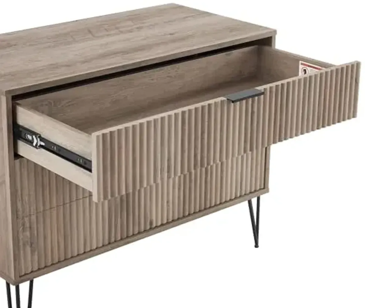 Manhattan Comfort DUMBO 2 Piece Modern Set, 3 Drawer Dresser, 1 Drawer Nightstand with Fluted Ribbed Front, Gold Metal Legs, No Tool Assembly, Storage Cabinet for Bedroom or Living Room in Rustic Grey