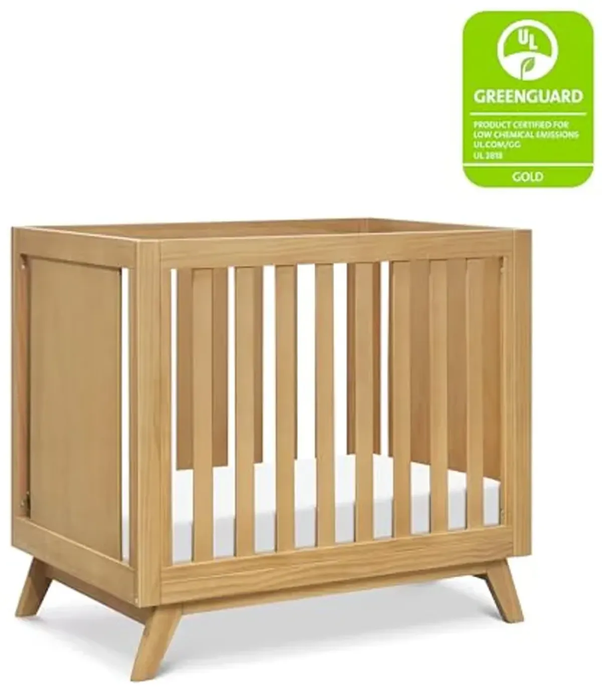 DaVinci Otto 3-in-1 Convertible Mini Crib with 4" Mattress in Honey, GREENGUARD Gold Certified