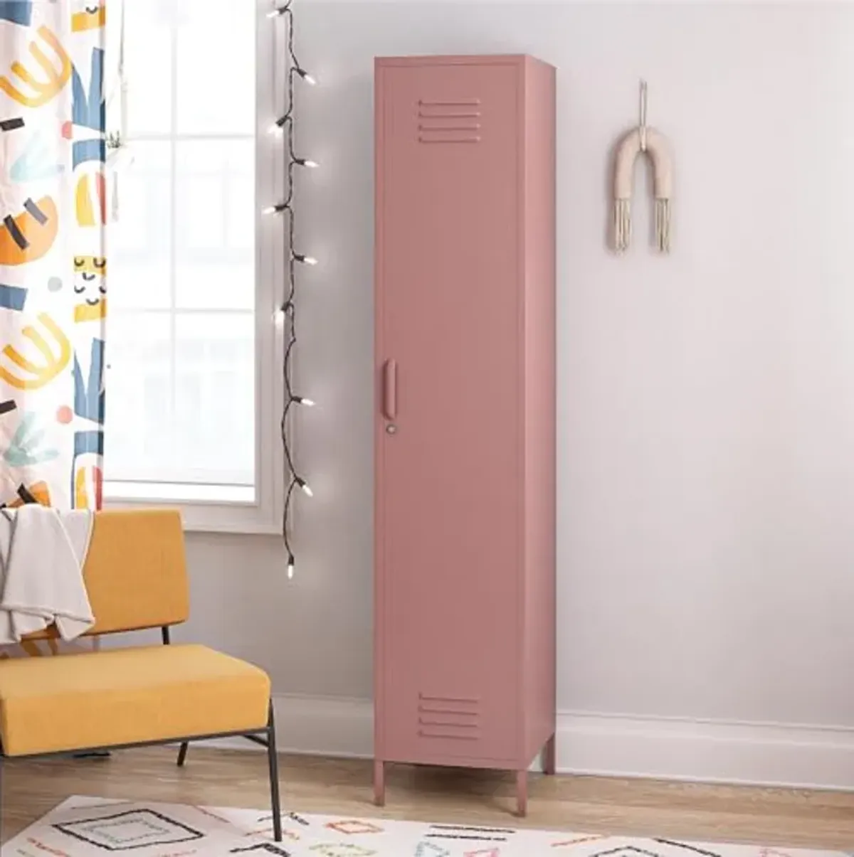 Novogratz Cache 1-Door Tall Single Metal Locker Style Storage Cabinet, Dusty Rose