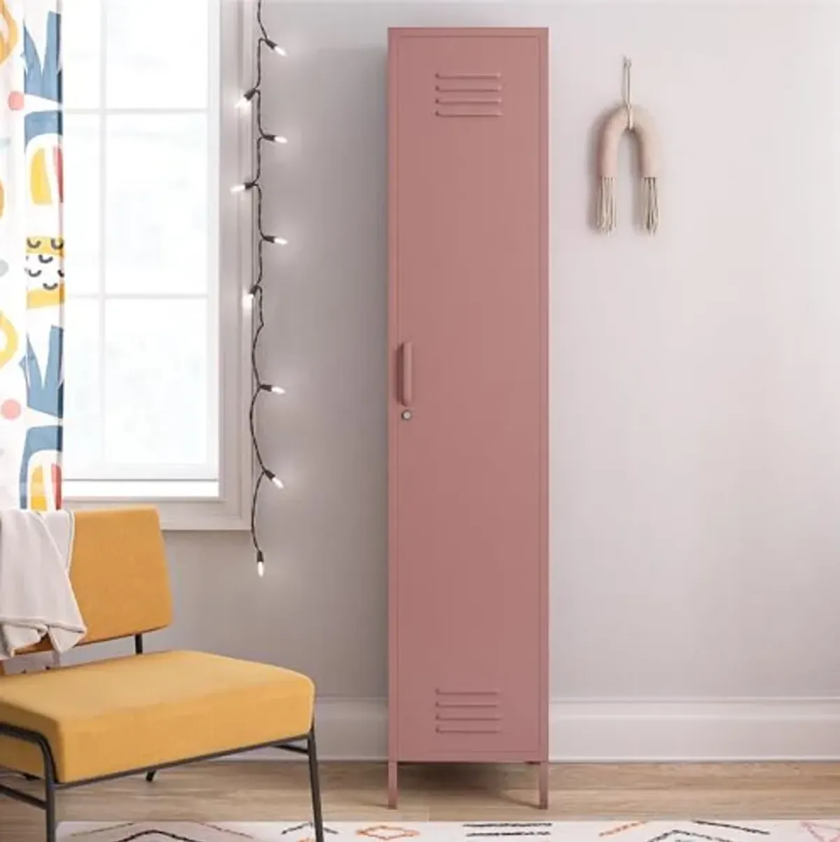 Novogratz Cache 1-Door Tall Single Metal Locker Style Storage Cabinet, Dusty Rose