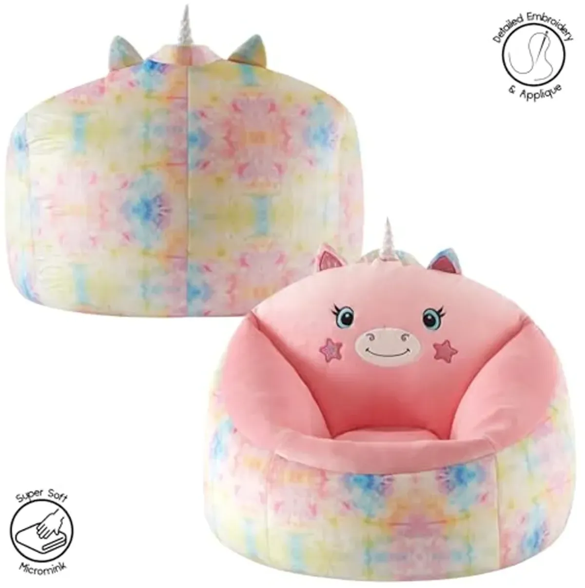 Heritage Kids Micromink Squishy Bean Bag Chair for Kids Ages 3+, Figural Unicorn