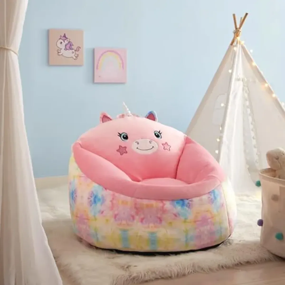 Heritage Kids Micromink Squishy Bean Bag Chair for Kids Ages 3+, Figural Unicorn