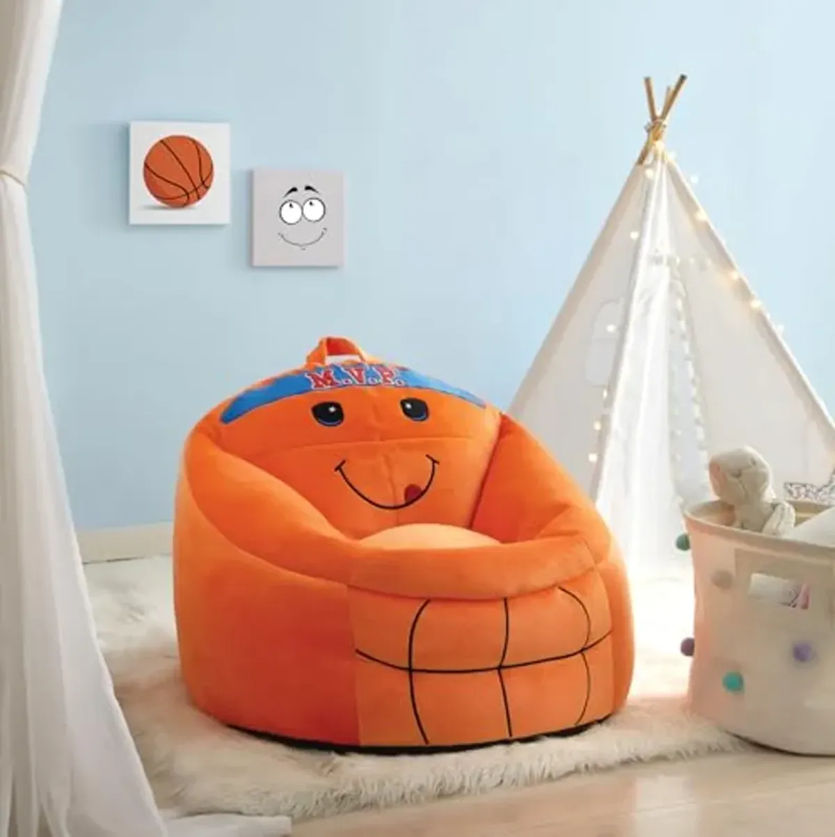 Heritage Kids Micromink Squishy Bean Bag Chair for Kids Ages 3+, Basketball