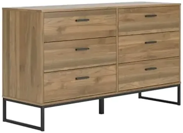 Signature Design by Ashley Deanlow Mid-Century Modern 6 Drawer Dresser with Safety Stop for Bedroom, Light Brown & Black