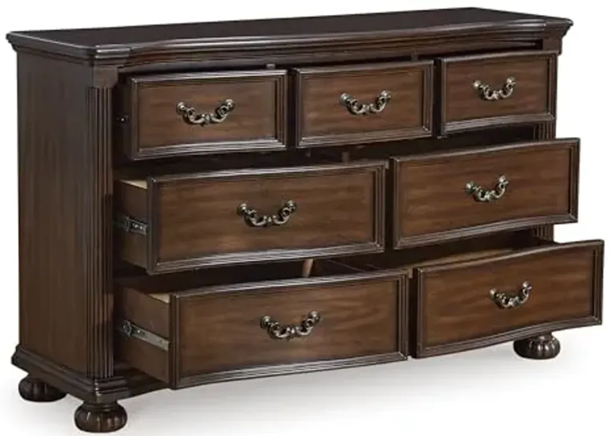 Signature Design by Ashley Lavinton Traditional 7 Drawer Dresser with Safety Stop and Felt-Lined Top Drawer for Bedroom, Dark Brown