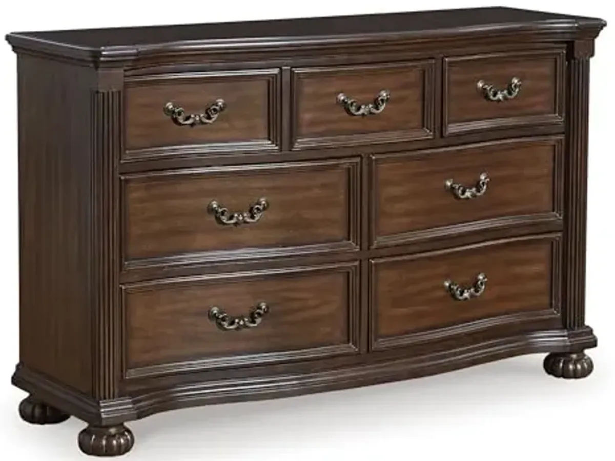 Signature Design by Ashley Lavinton Traditional 7 Drawer Dresser with Safety Stop and Felt-Lined Top Drawer for Bedroom, Dark Brown