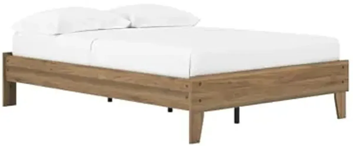 Signature Design by Ashley Deanlow Mid-Century Modern Full Platform Bed with Metal Slats and Center Support Legs, Dark Brown