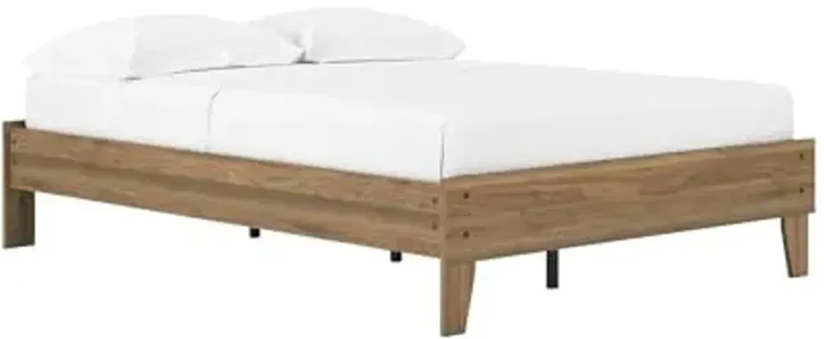 Signature Design by Ashley Deanlow Mid-Century Modern Full Platform Bed with Metal Slats and Center Support Legs, Dark Brown