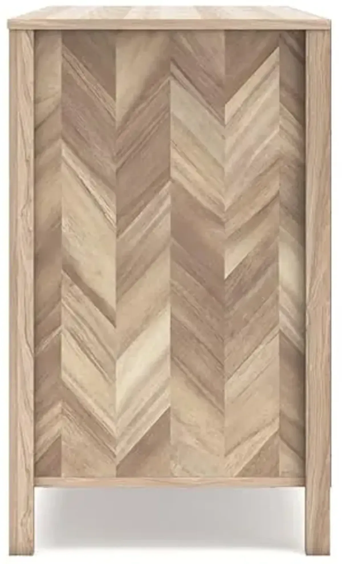 Signature Design by Ashley Battelle Mid-Century Modern 6 Drawer Dresser with Chevron Pattern and Safety Stop for Bedroom, Light Brown