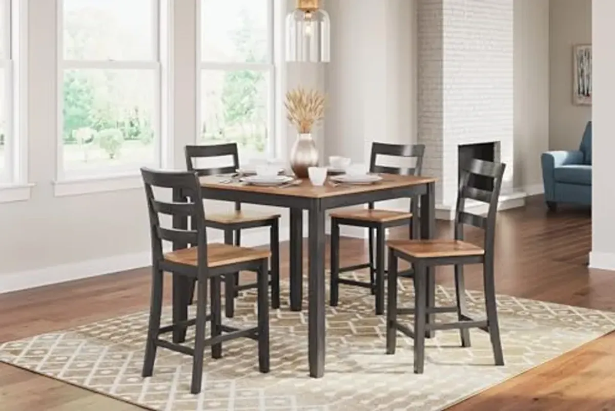 Signature Deisgn by Ashley Gesthaven Barstools Counter Height Dining Table and 4 Bar Stools, Set of 5, 42" W x 42" D x 36" H, Light Brown & Dark Brown