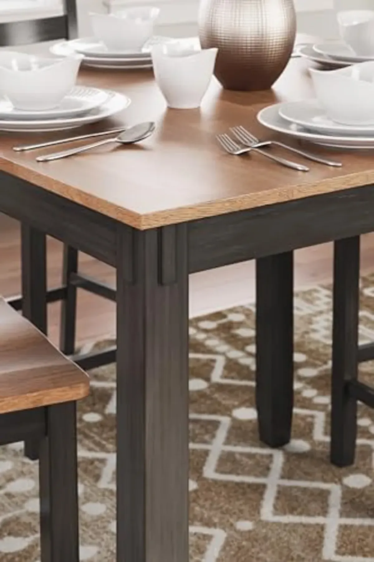 Signature Deisgn by Ashley Gesthaven Barstools Counter Height Dining Table and 4 Bar Stools, Set of 5, 42" W x 42" D x 36" H, Light Brown & Dark Brown