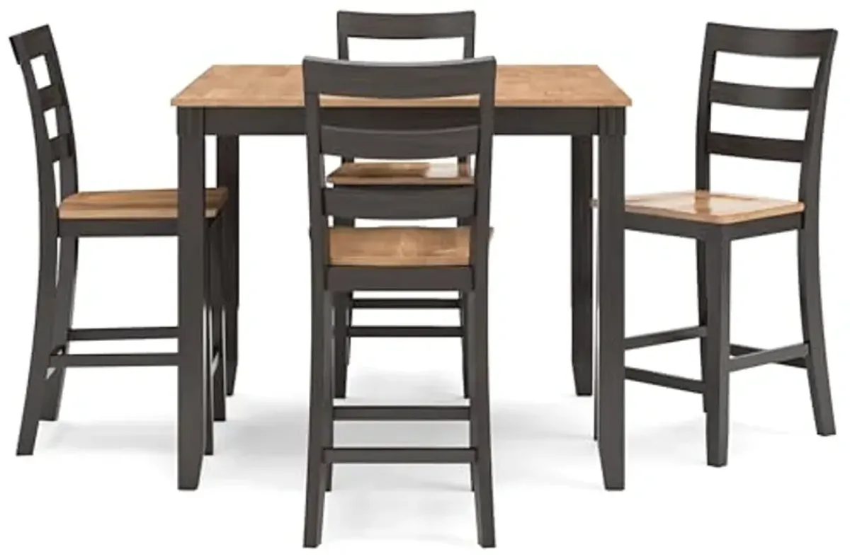 Signature Deisgn by Ashley Gesthaven Barstools Counter Height Dining Table and 4 Bar Stools, Set of 5, 42" W x 42" D x 36" H, Light Brown & Dark Brown