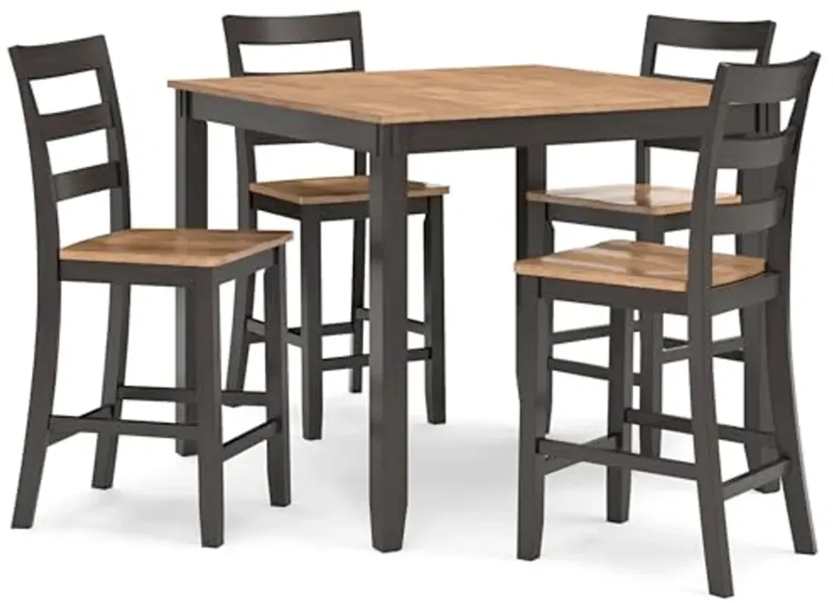 Signature Deisgn by Ashley Gesthaven Barstools Counter Height Dining Table and 4 Bar Stools, Set of 5, 42" W x 42" D x 36" H, Light Brown & Dark Brown