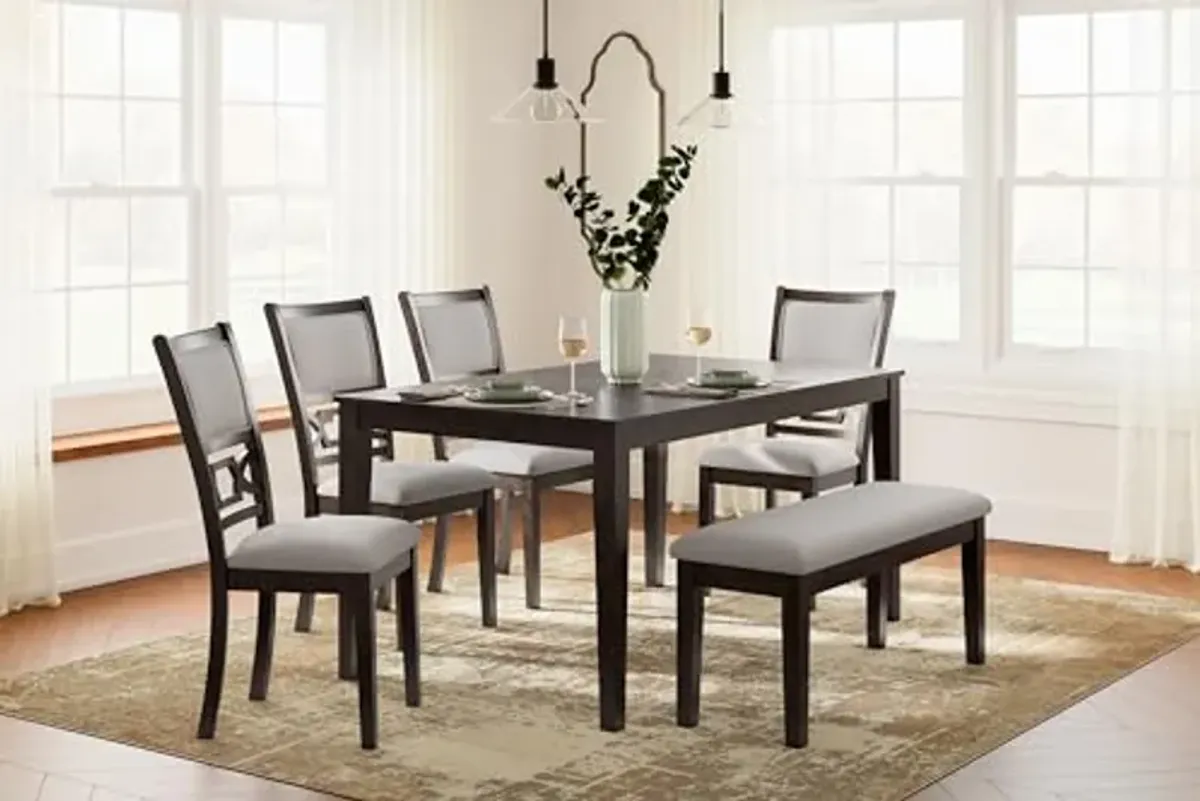 Signature Deisgn by Ashley Langwest Dining Table and 4 Chairs and Bench, Set of 6, 60" W x 36" D x 30" H, Dark Brown & Beige