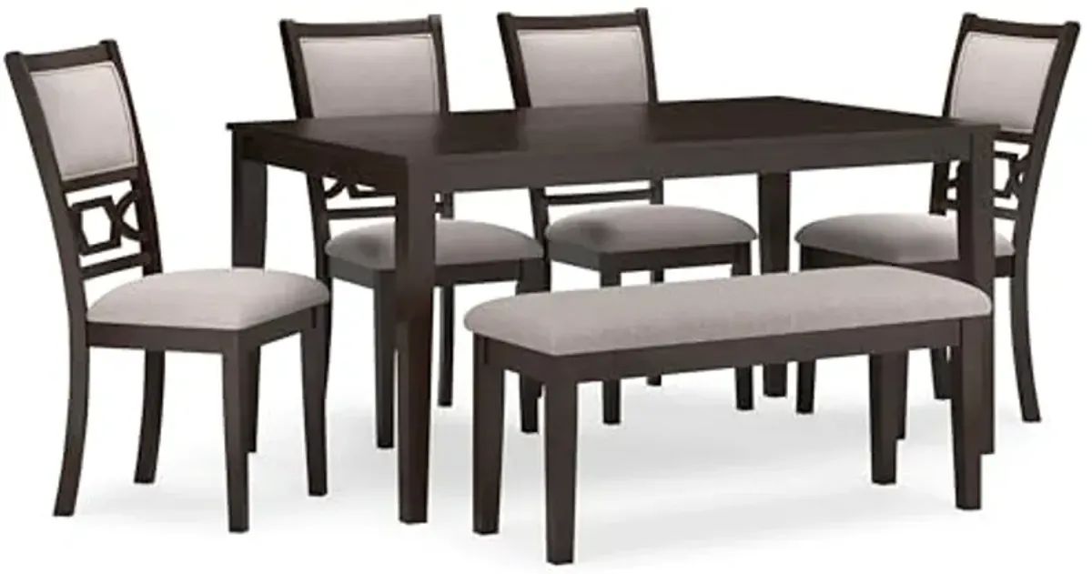 Signature Deisgn by Ashley Langwest Dining Table and 4 Chairs and Bench, Set of 6, 60" W x 36" D x 30" H, Dark Brown & Beige