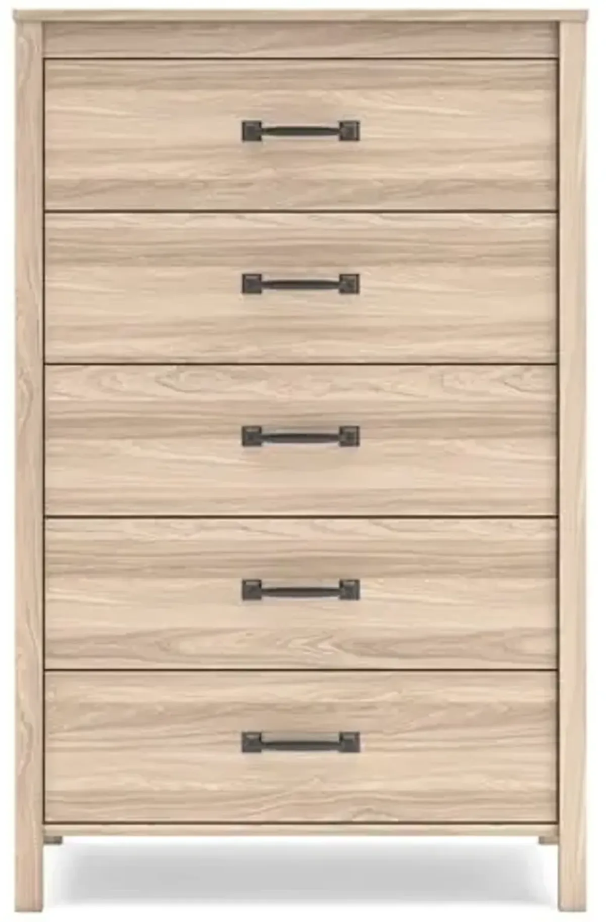 Signature Design by Ashley Battelle Mid-Century Modern 5 Drawer Wide Chest with Safety Stop for Bedroom, Light Brown
