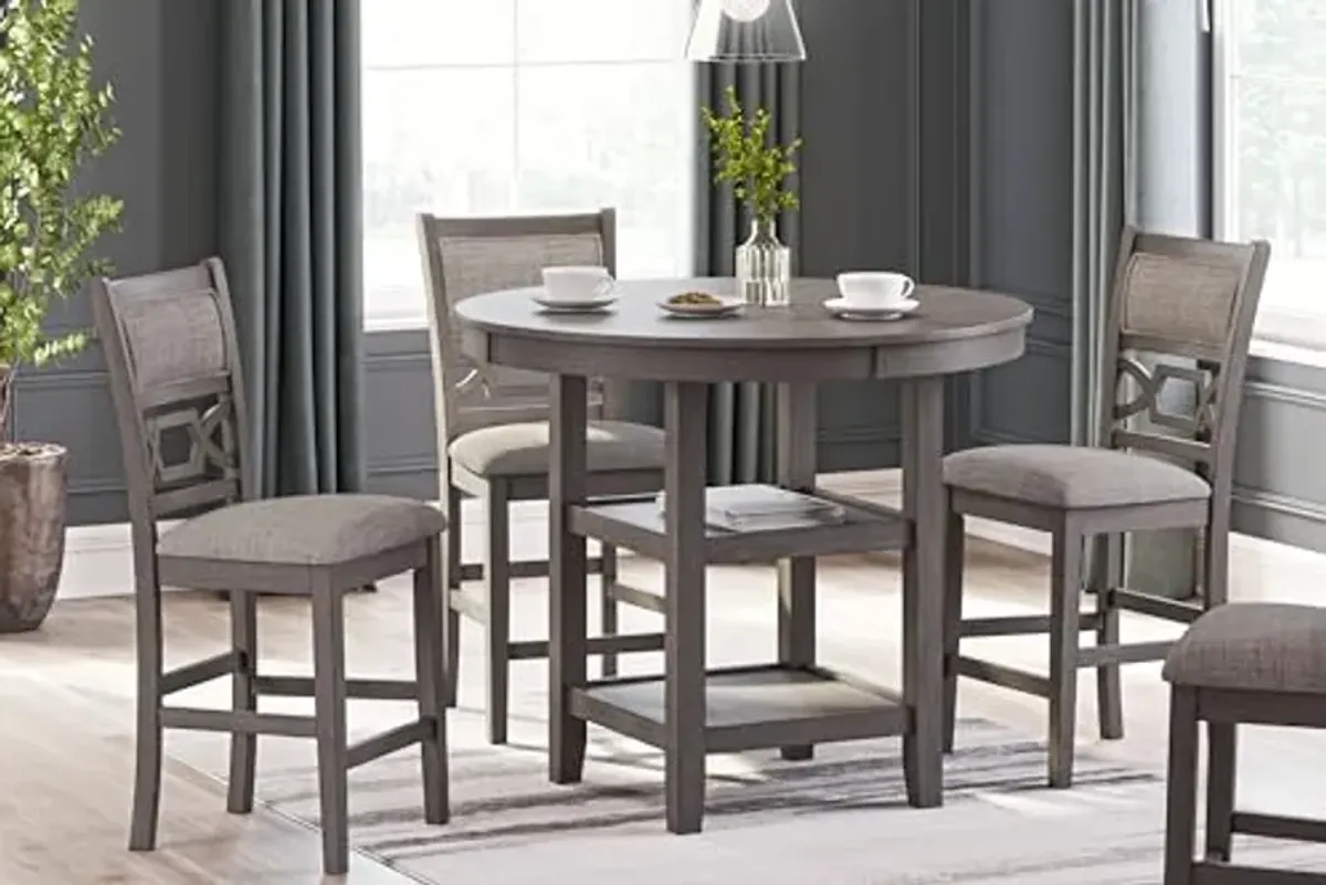 Signature Design by Ashley Wrenning Modern Diamond Patterned Counter Height Dining Table and 4 Upholstered Bar Stools with 2 Shelves, Set of 5, Gray & Light Gray