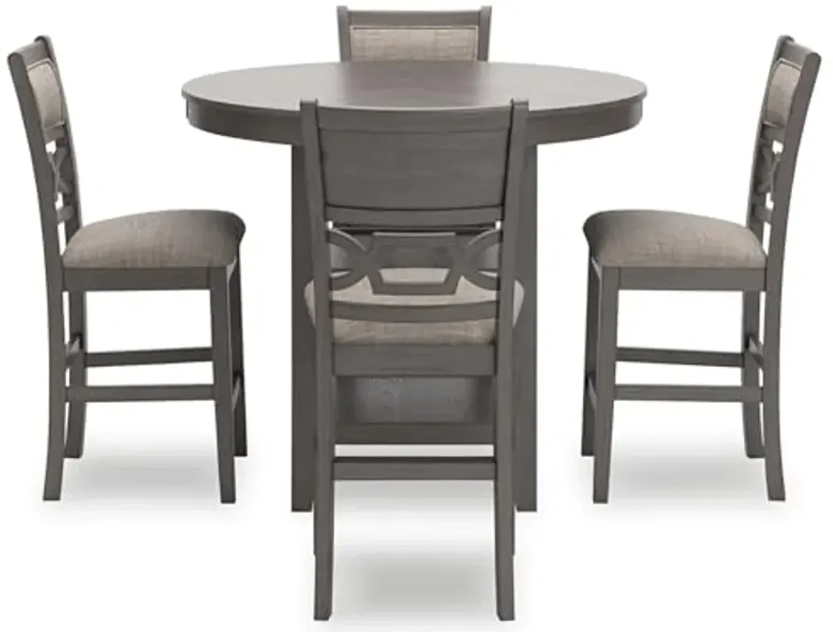 Signature Design by Ashley Wrenning Modern Diamond Patterned Counter Height Dining Table and 4 Upholstered Bar Stools with 2 Shelves, Set of 5, Gray & Light Gray