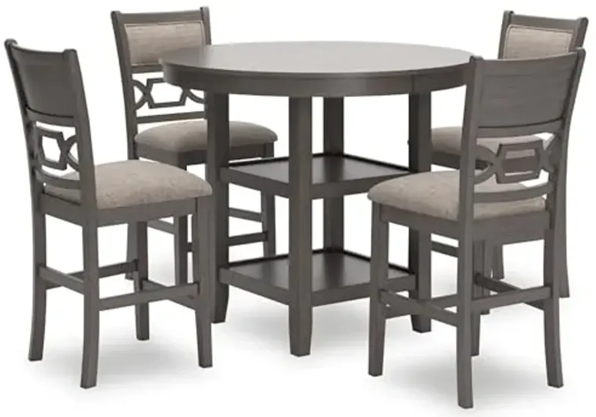 Signature Design by Ashley Wrenning Modern Diamond Patterned Counter Height Dining Table and 4 Upholstered Bar Stools with 2 Shelves, Set of 5, Gray & Light Gray