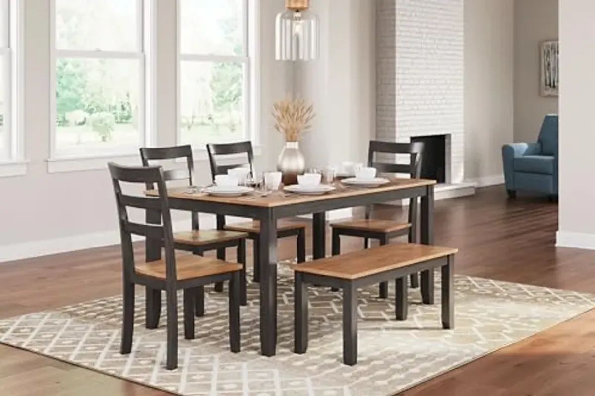 Signature Deisgn by Ashley Gesthaven Dining Table with 4 Chairs and Bench, Set of 6, 60" W x 36" D x 30" H, Light Brown & Dark Brown