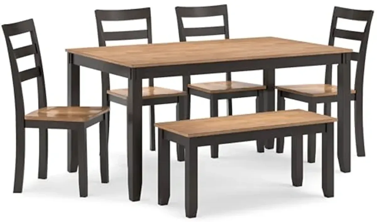 Signature Deisgn by Ashley Gesthaven Dining Table with 4 Chairs and Bench, Set of 6, 60" W x 36" D x 30" H, Light Brown & Dark Brown