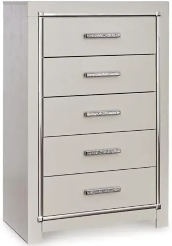 Signature Design by Ashley Zyniden Glam 5 Drawer Wide Chest with Safety Stop for Bedroom, Chrome