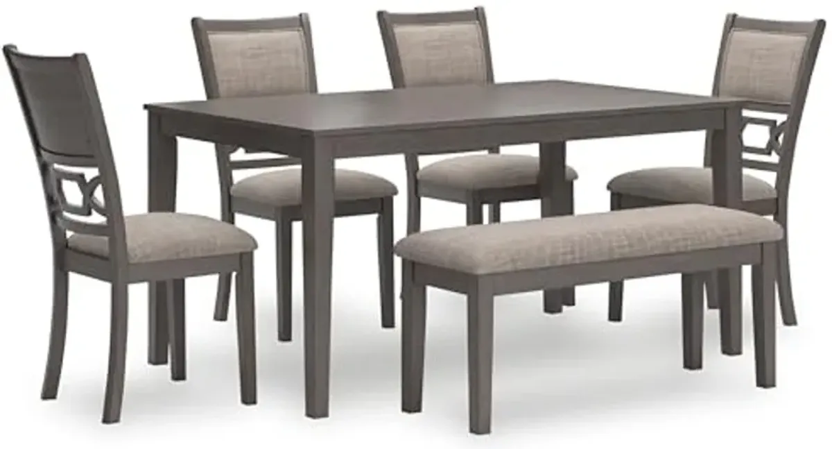 Signature Deisgn by Ashley Wrenning Dining Table and 4 Chairs and Bench, Set of 6, 60" W x 36" D x 30" H, Gray & Light Gray