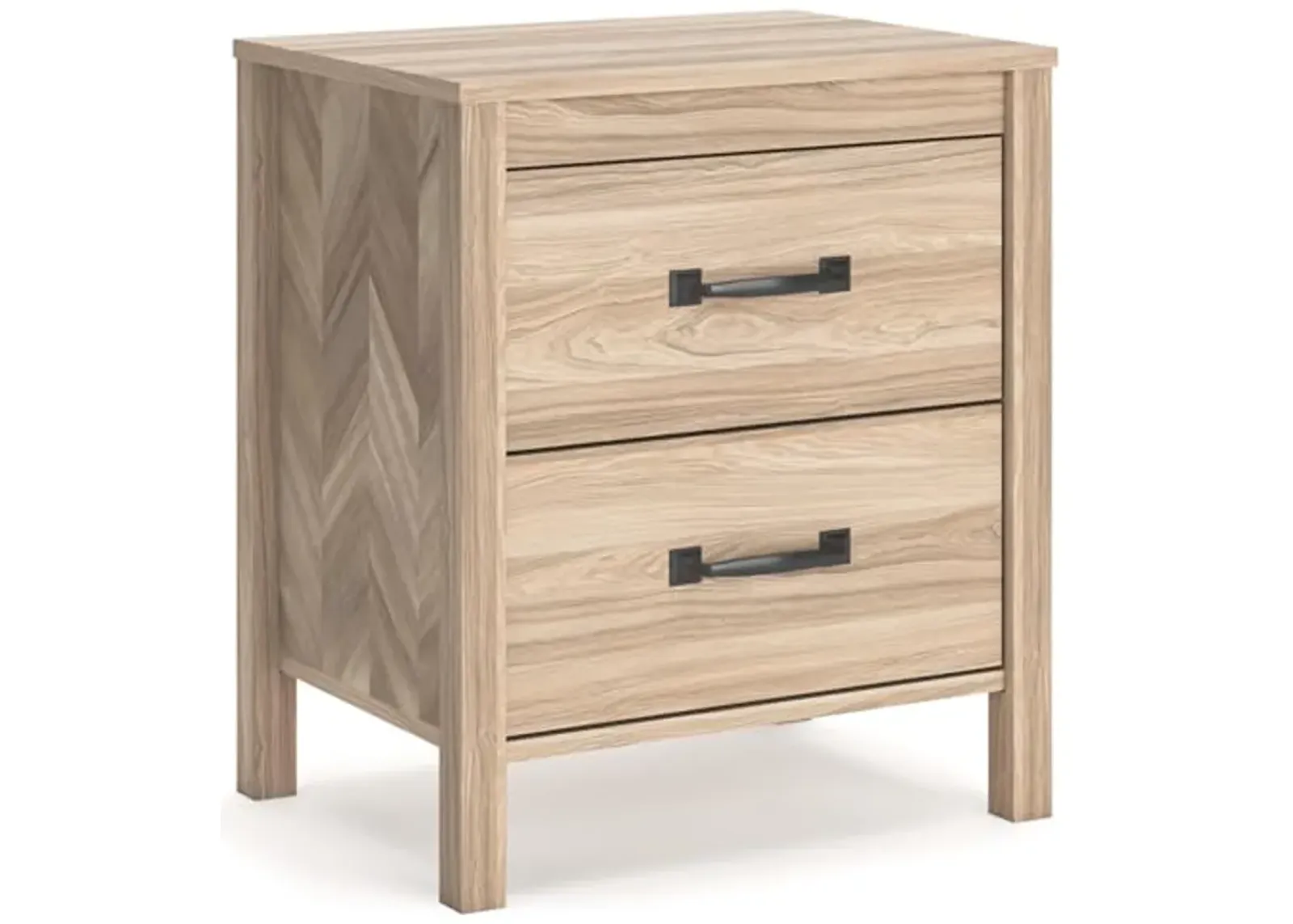 Signature Design by Ashley Battelle Mid-Century Modern 2 Drawer Nightstand with Chevron Pattern, 24.5" Tall, Light Brown