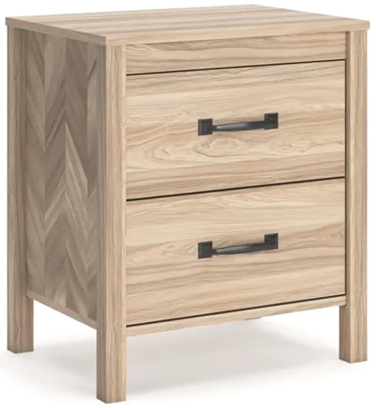 Signature Design by Ashley Battelle Mid-Century Modern 2 Drawer Nightstand with Chevron Pattern, 24.5" Tall, Light Brown