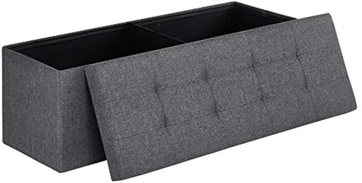 SONGMICS 2-Item Bundle - 43 Inches Folding Storage Ottoman and 15 Inches Cube Storage Ottoman, Storage Chest, Foot Rest Stool, Bedroom Bench with Storage, Dark Gray ULSF77K and ULSF14GYZ