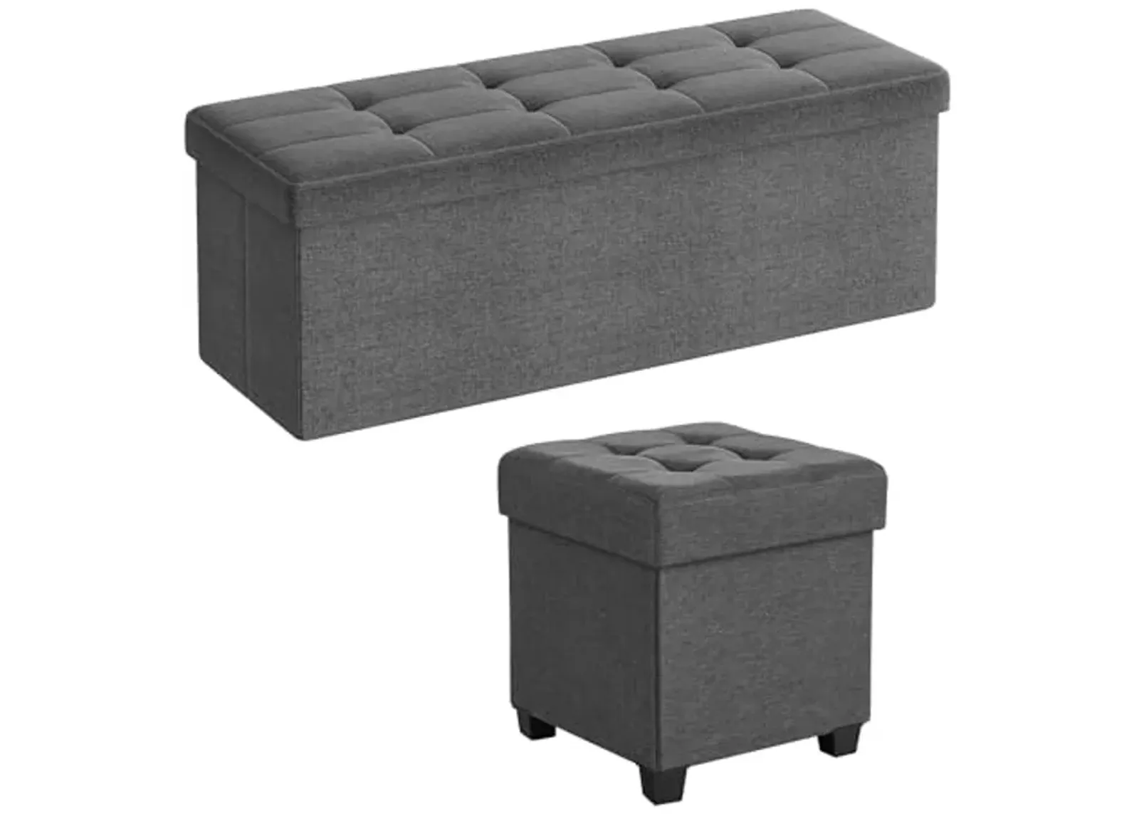 SONGMICS 2-Item Bundle - 43 Inches Folding Storage Ottoman and 15 Inches Cube Storage Ottoman, Storage Chest, Foot Rest Stool, Bedroom Bench with Storage, Dark Gray ULSF77K and ULSF14GYZ