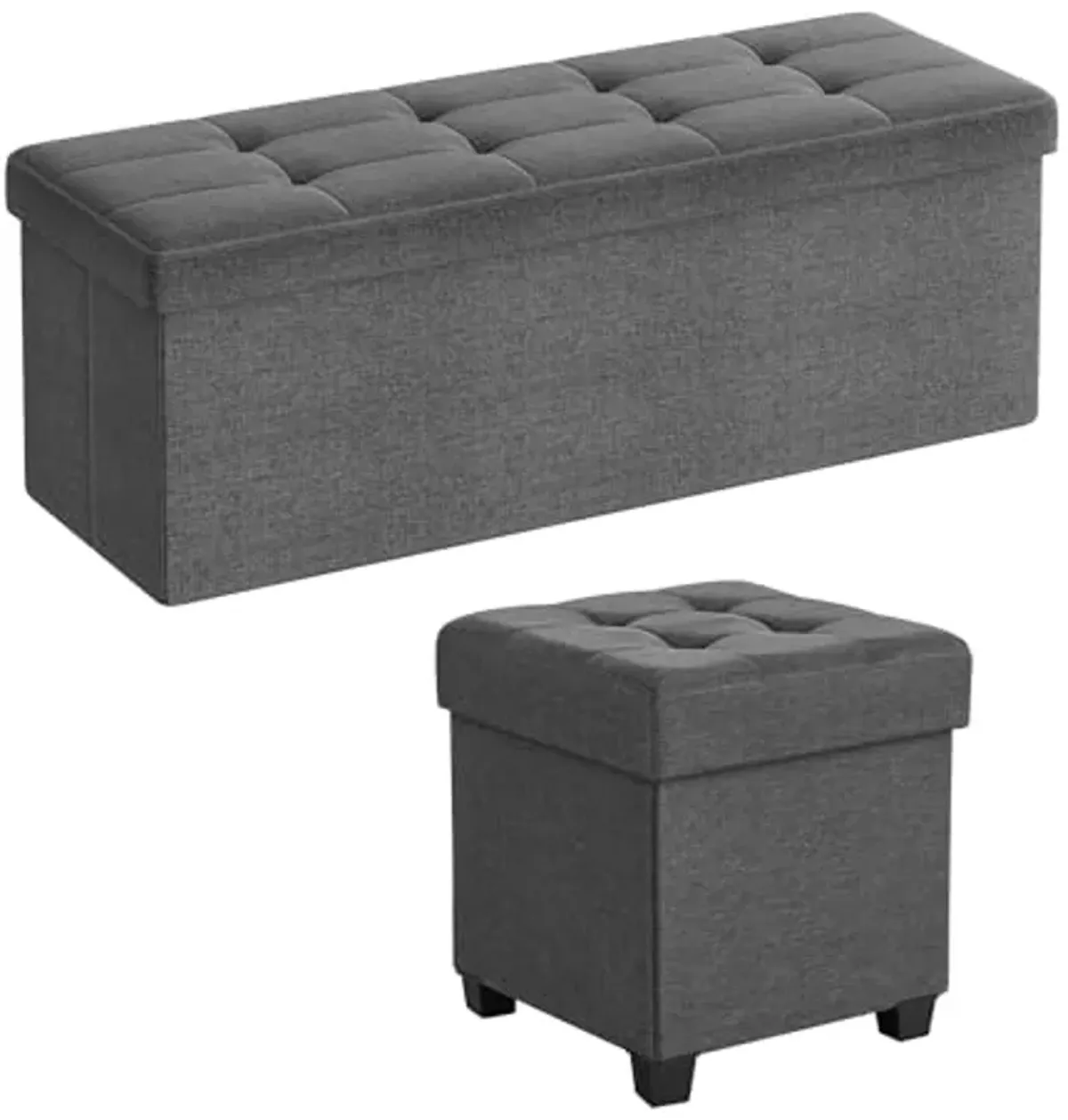 SONGMICS 2-Item Bundle - 43 Inches Folding Storage Ottoman and 15 Inches Cube Storage Ottoman, Storage Chest, Foot Rest Stool, Bedroom Bench with Storage, Dark Gray ULSF77K and ULSF14GYZ