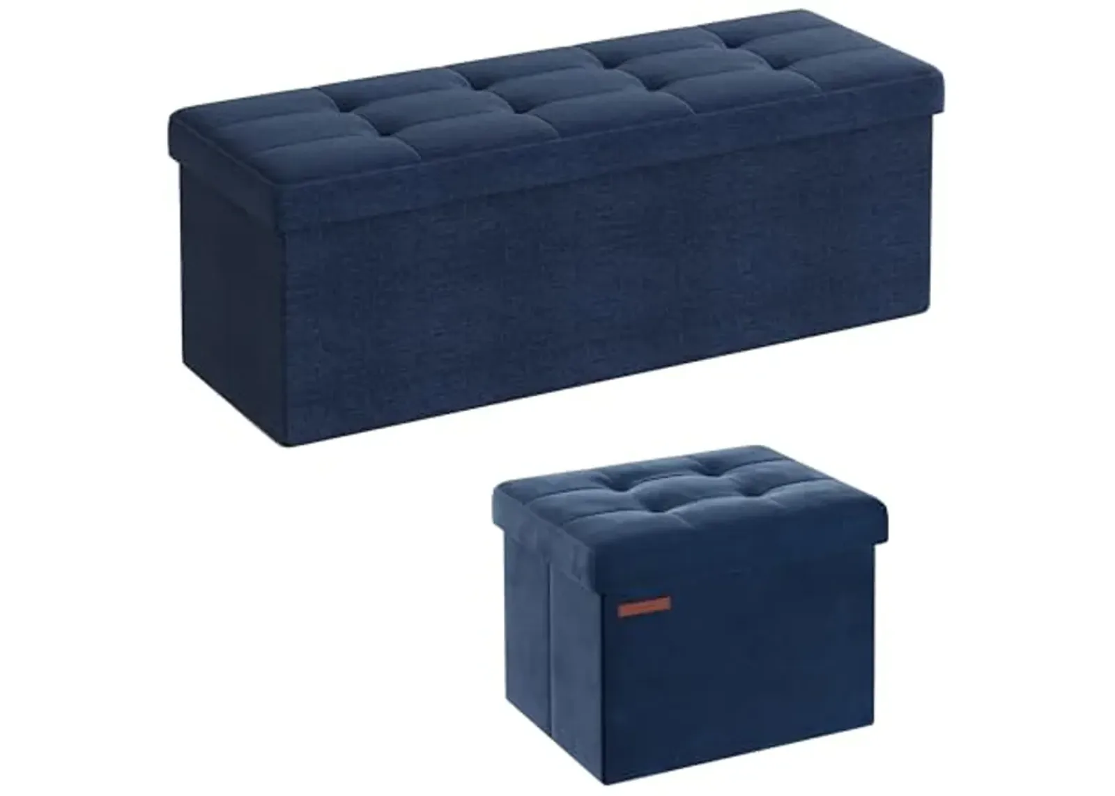 SONGMICS 2-Item Bundle - 43 Inches Folding Storage Ottoman Bench and Foldable Velvet Storage Ottoman, Storage Chest, Foot Rest Stool, Dark Blue and Midnight Blue ULSF77IN and ULSF200Q01