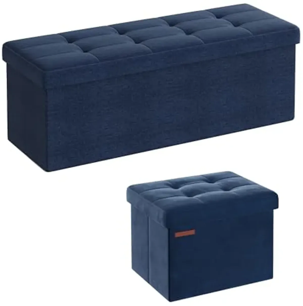 SONGMICS 2-Item Bundle - 43 Inches Folding Storage Ottoman Bench and Foldable Velvet Storage Ottoman, Storage Chest, Foot Rest Stool, Dark Blue and Midnight Blue ULSF77IN and ULSF200Q01