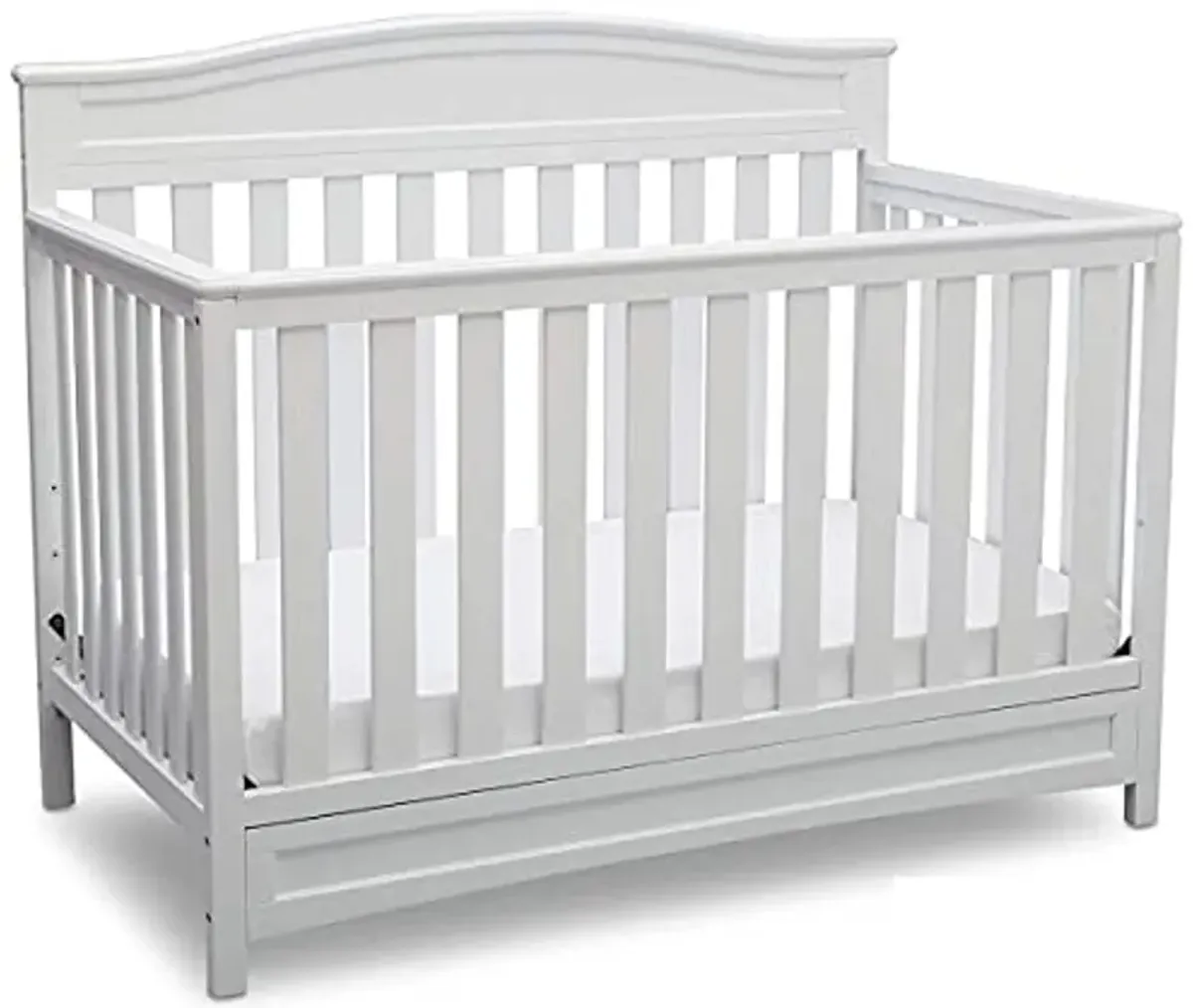 Delta Children Emerson Upholstered Glider Swivel Rocker Chair & Emery 4-in-1 Convertible Crib, Dove Grey and White