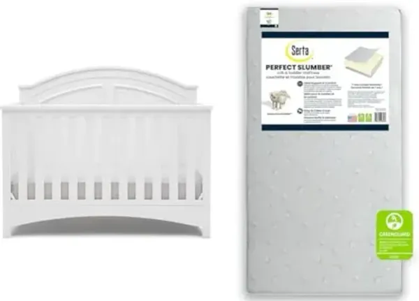 Delta Children Perry 6-in-1 Convertible Crib & Serta Dual Sided Waterproof Hypoallergenic Crib & Toddler Mattress