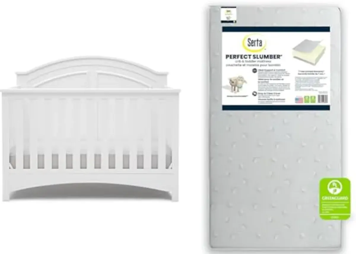 Delta Children Perry 6-in-1 Convertible Crib & Serta Dual Sided Waterproof Hypoallergenic Crib & Toddler Mattress