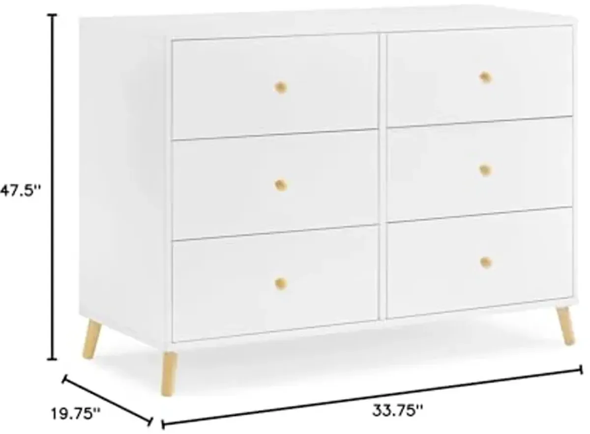 Delta Children Essex 6 Drawer Dresser and Convertible Changing Table Bundle, Bianca White/Natural