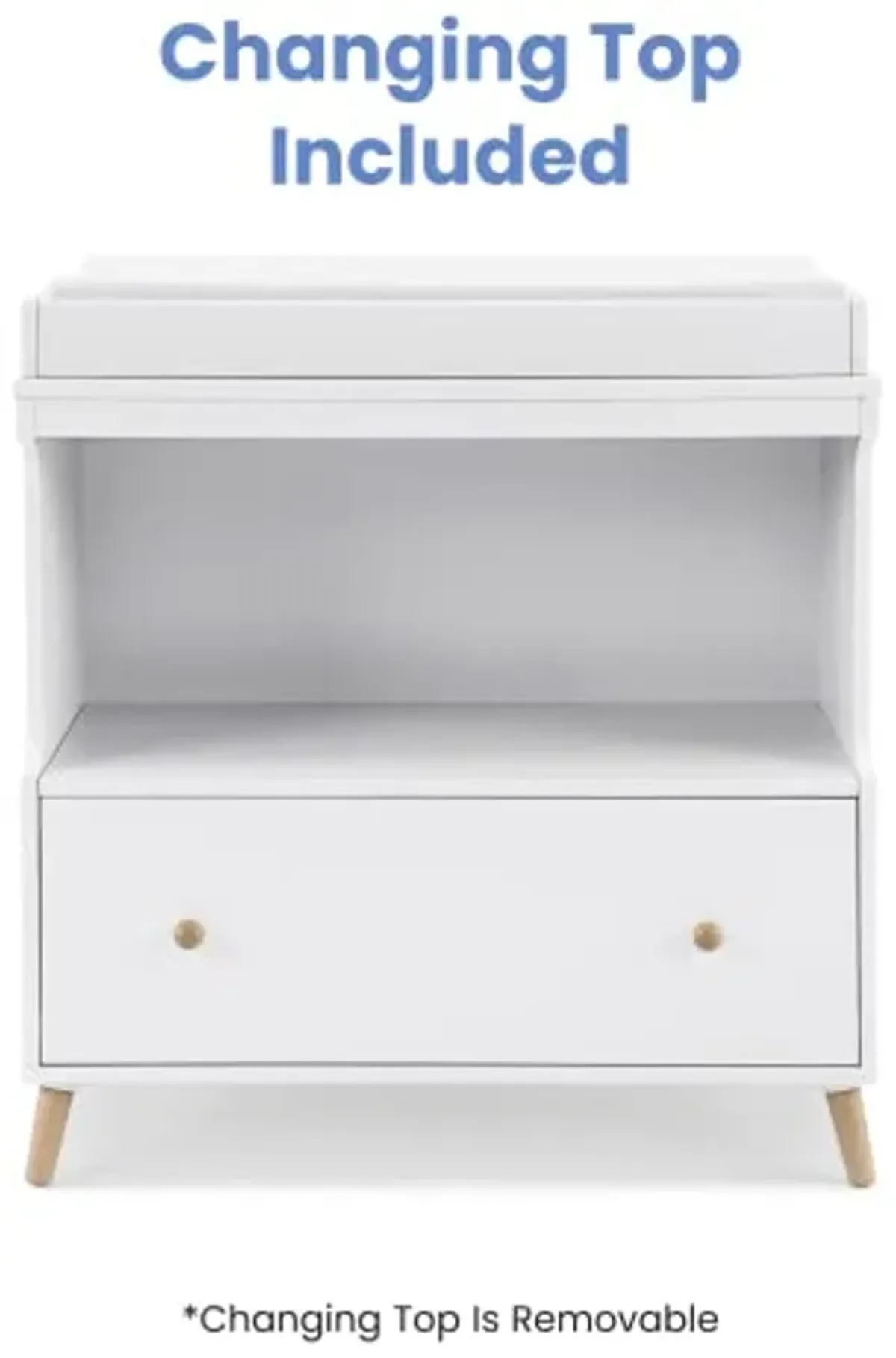 Delta Children Essex 6 Drawer Dresser and Convertible Changing Table Bundle, Bianca White/Natural