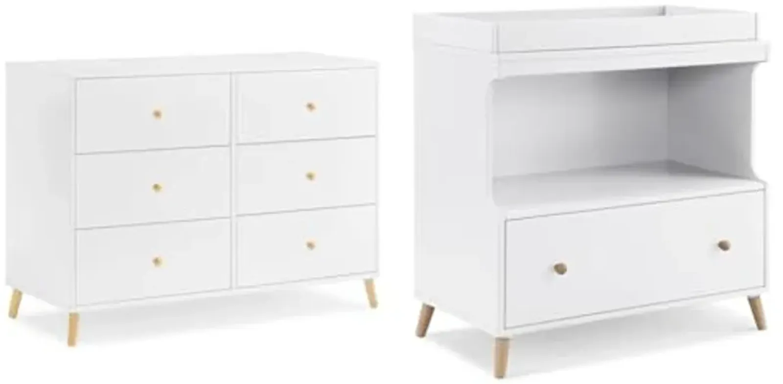 Delta Children Essex 6 Drawer Dresser and Convertible Changing Table Bundle, Bianca White/Natural