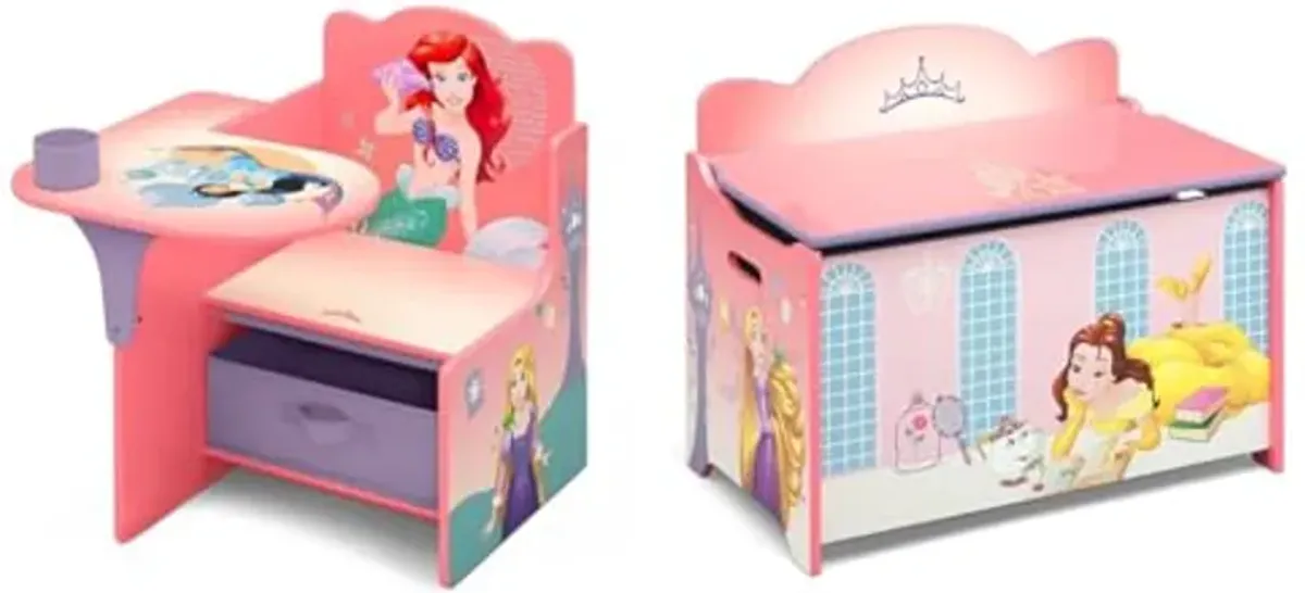 Delta Children Disney Princess Chair Desk with Storage Bin and Deluxe Toy Box