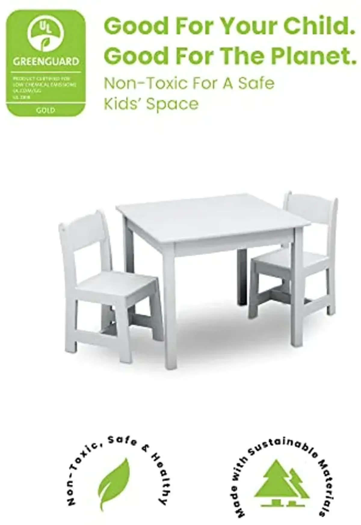 Delta Children MySize Kids Table, 2 Chairs & Canton Toddler Bed Set - Bianca White