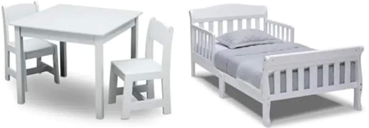 Delta Children MySize Kids Table, 2 Chairs & Canton Toddler Bed Set - Bianca White