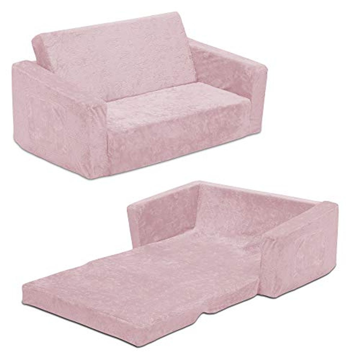 Delta Children 4-Piece Pink/White Toddler Playroom Set and Serta Pink Convertible Sofa to Lounger for Kids