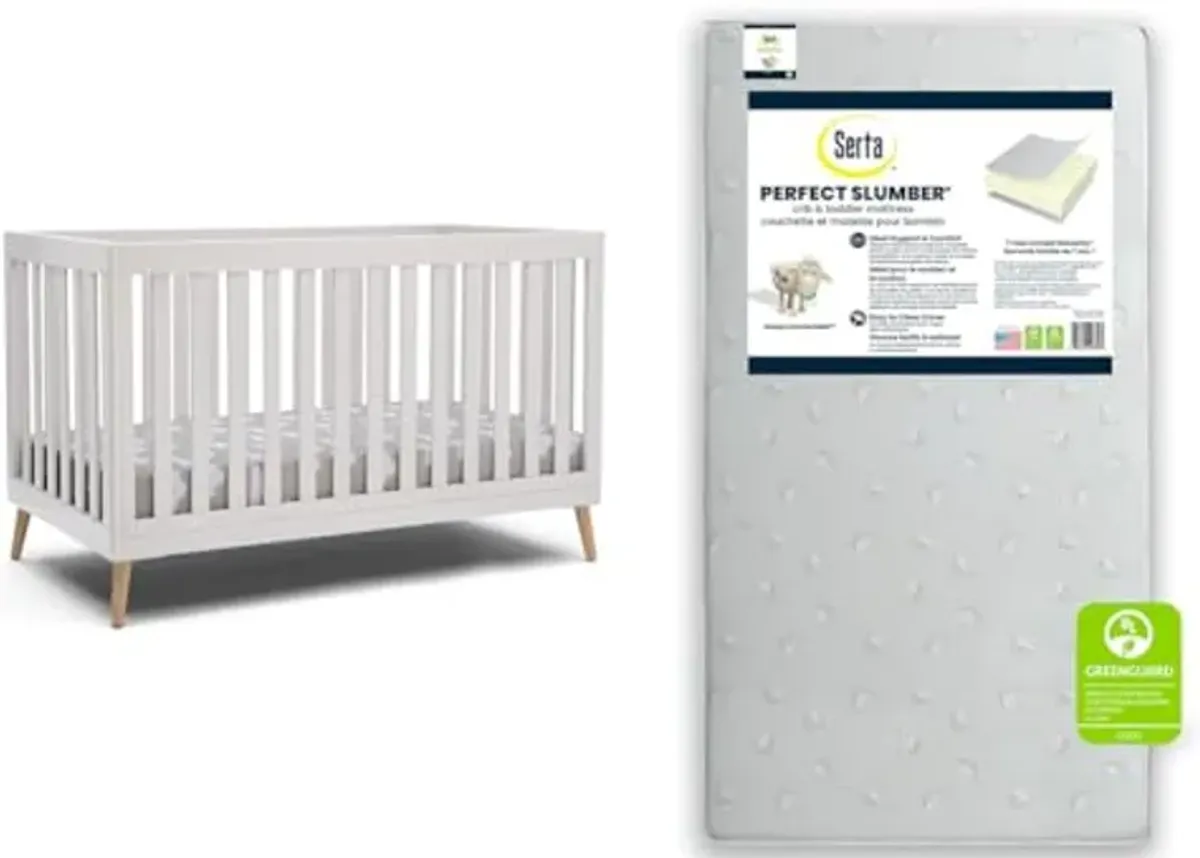 Delta Children Essex 4-in-1 Convertible Baby Crib and Serta Dual Sided Crib and Toddler Mattress Bundle