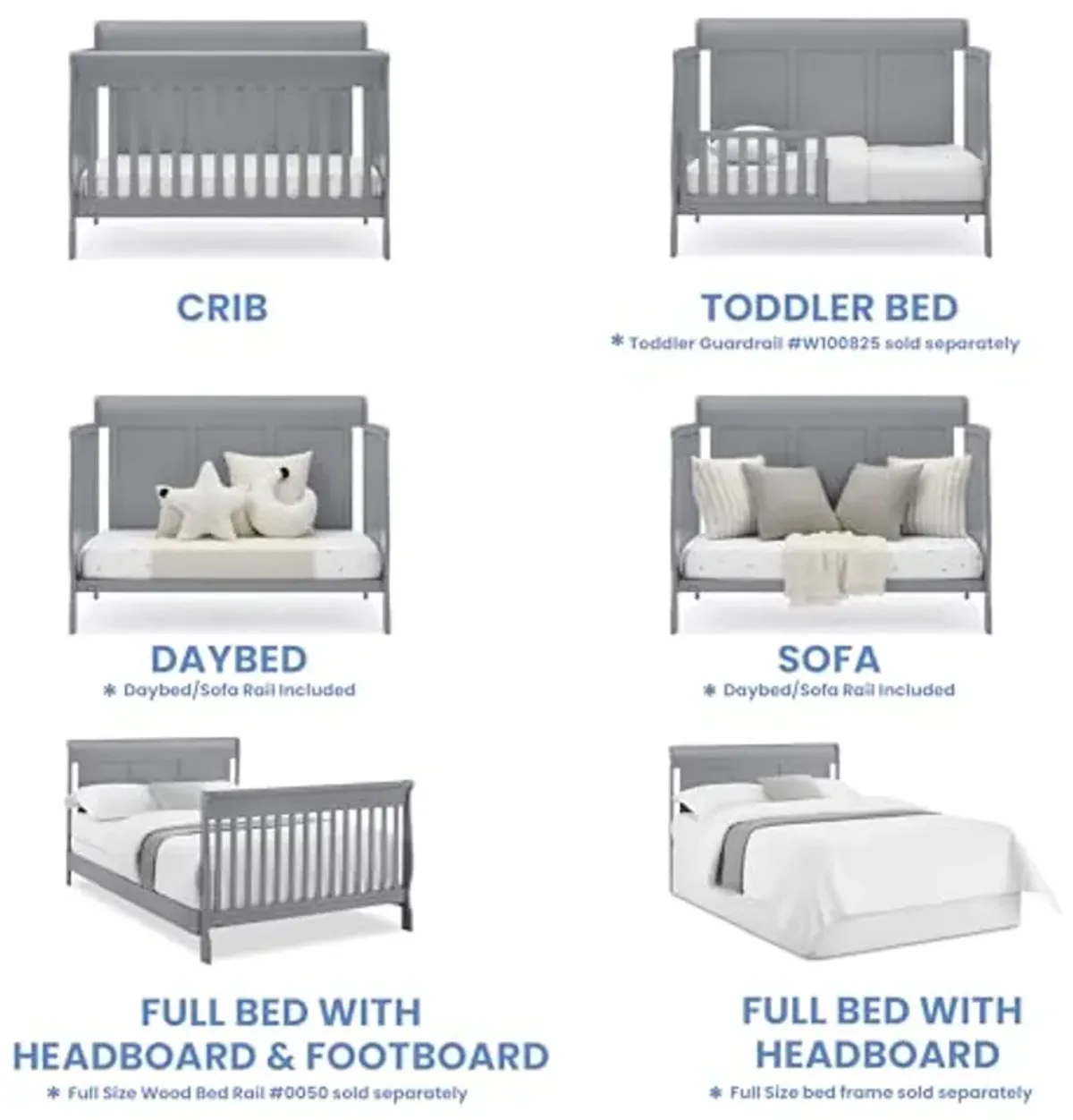 Simmons Kids Carter 6-in-1 Convertible Crib - Greenguard Gold Certified, Grey