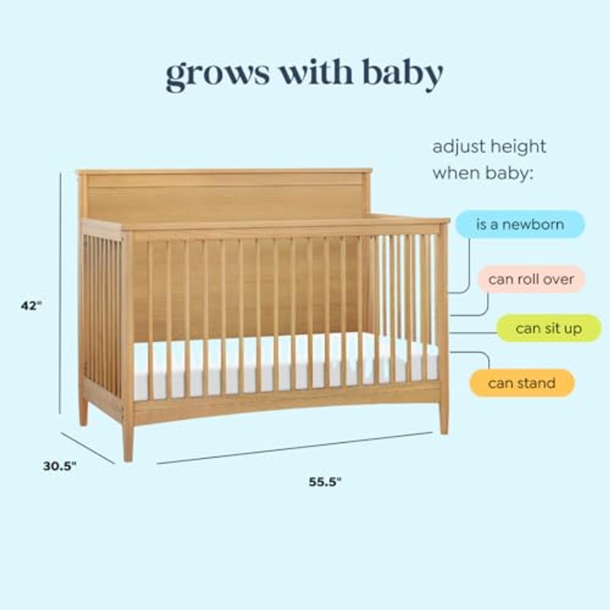 DaVinci Frem 4-in-1 Convertible Crib in Honey, GREENGUARD Gold Certified